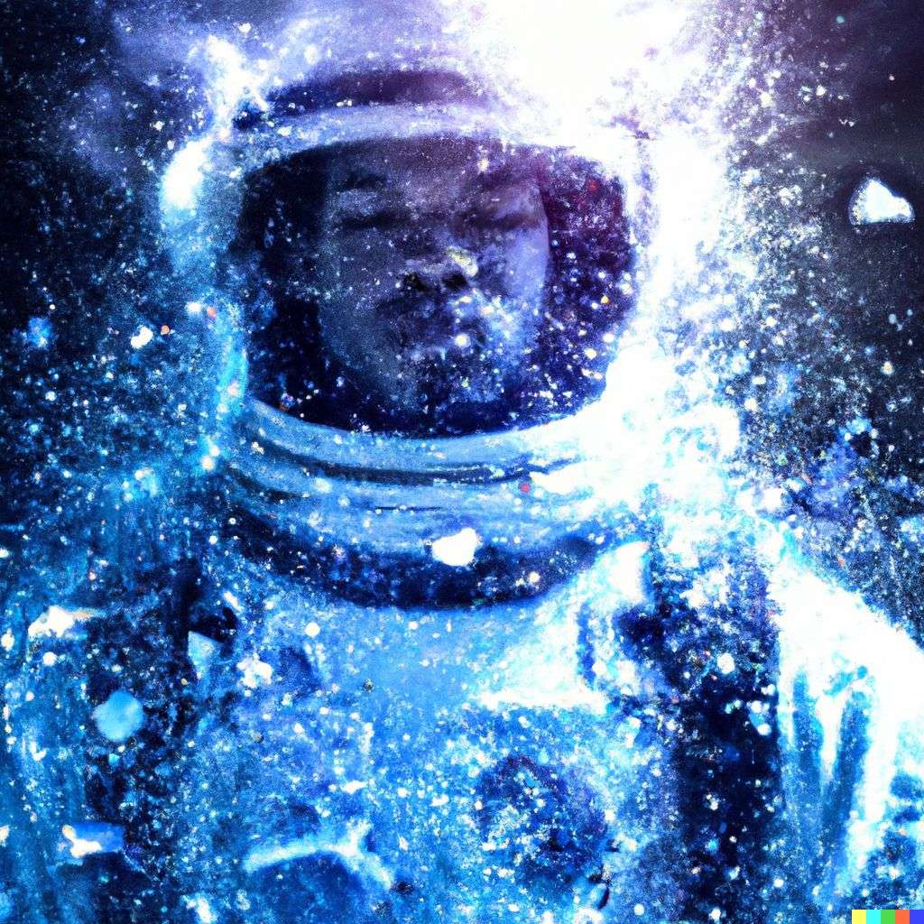 an astronaut, particle explosion, digital art